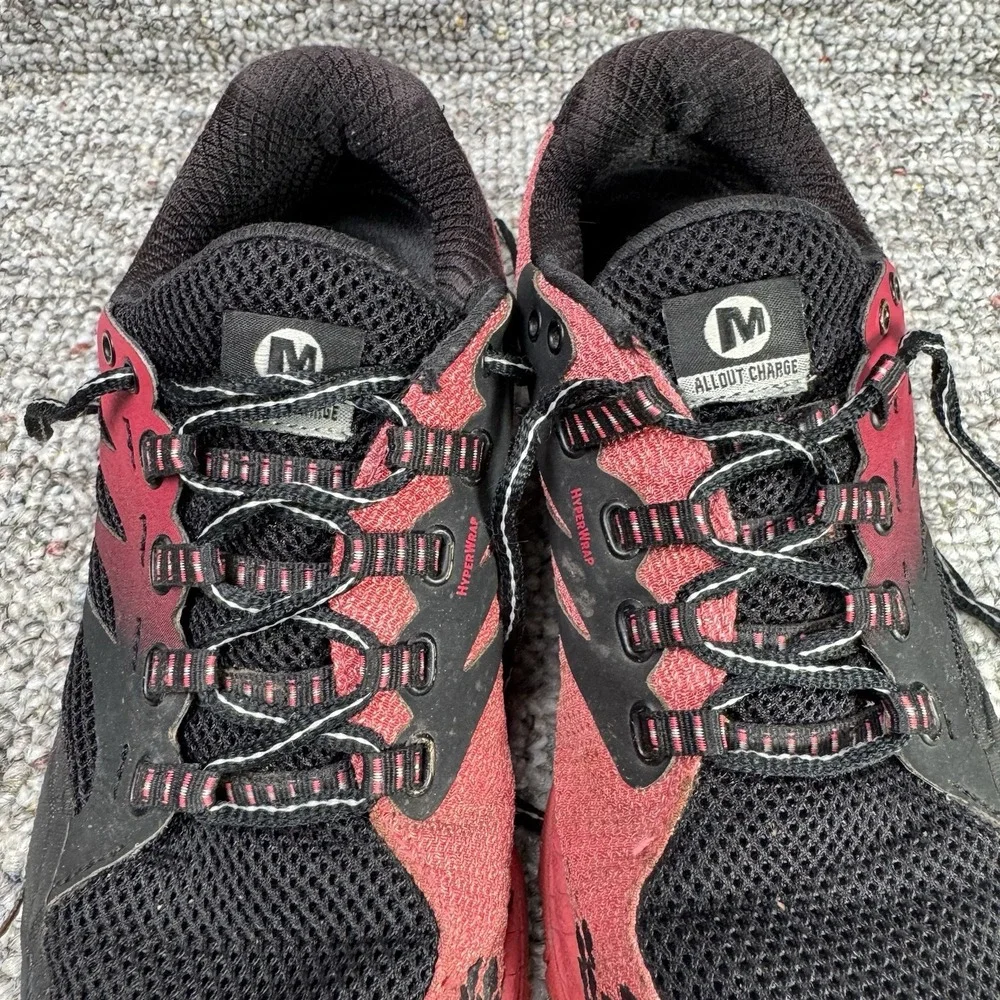 Merrell Shoes Womens 8 All Out Charge Trail Running Hiking Black Red J03962